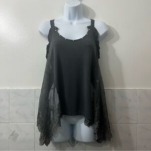 POL S Lace Cami Heart Studded Sleeveless Top Fairy Grunge Whimsigoth Flowy Sheer